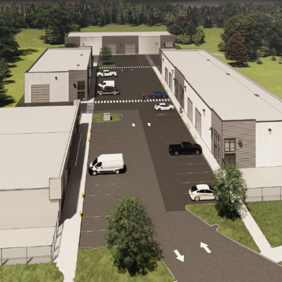 A photo rendering of an industrial park architectural design.